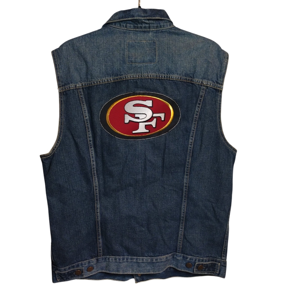 Levi’s Blue Denim Vest Large with Handmade San Francisco 49ers Logo Adult Women